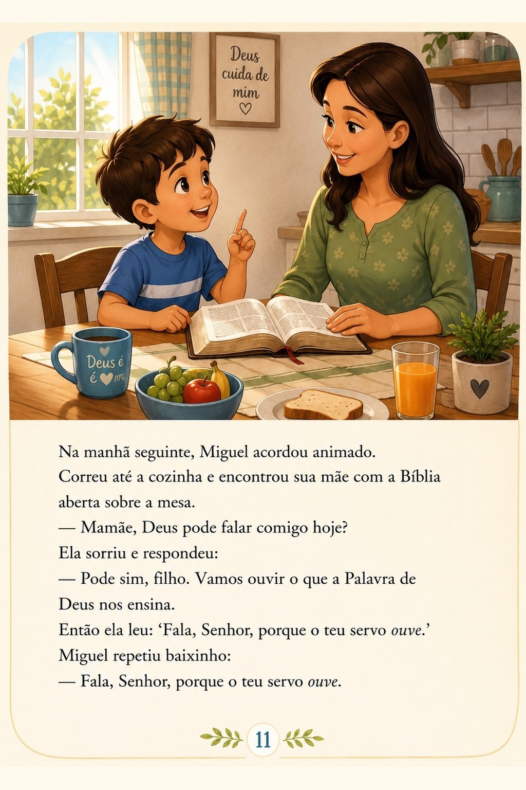 Miguel lendo a Bíblia e aprendendo a ouvir Deus