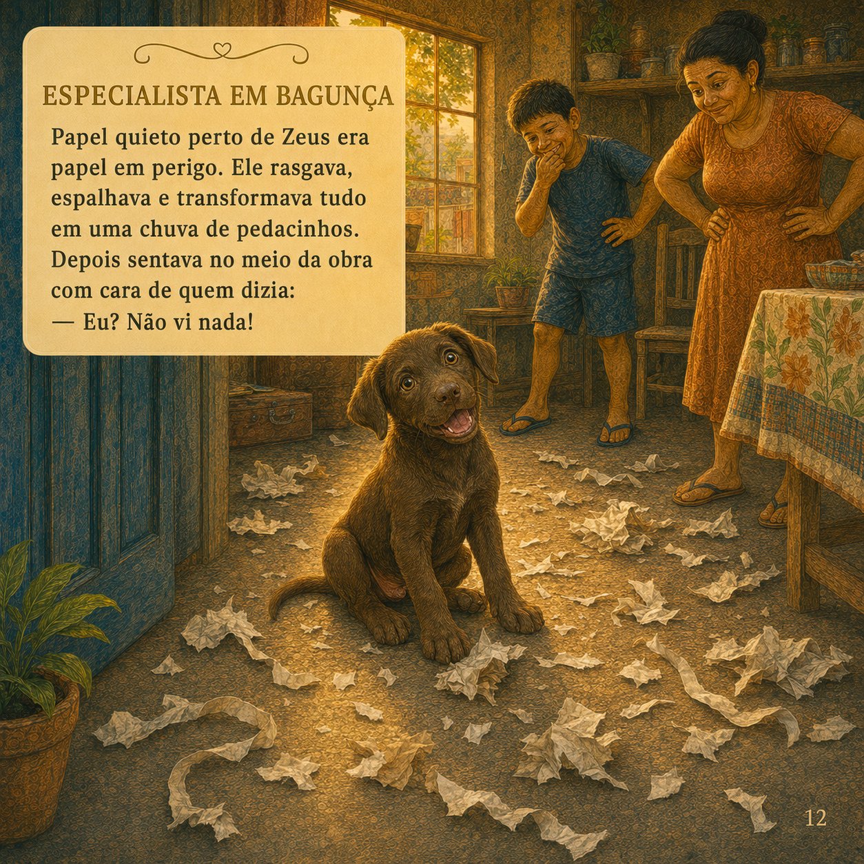 Especialista em bagunça — Zeus cercado por papel picado
