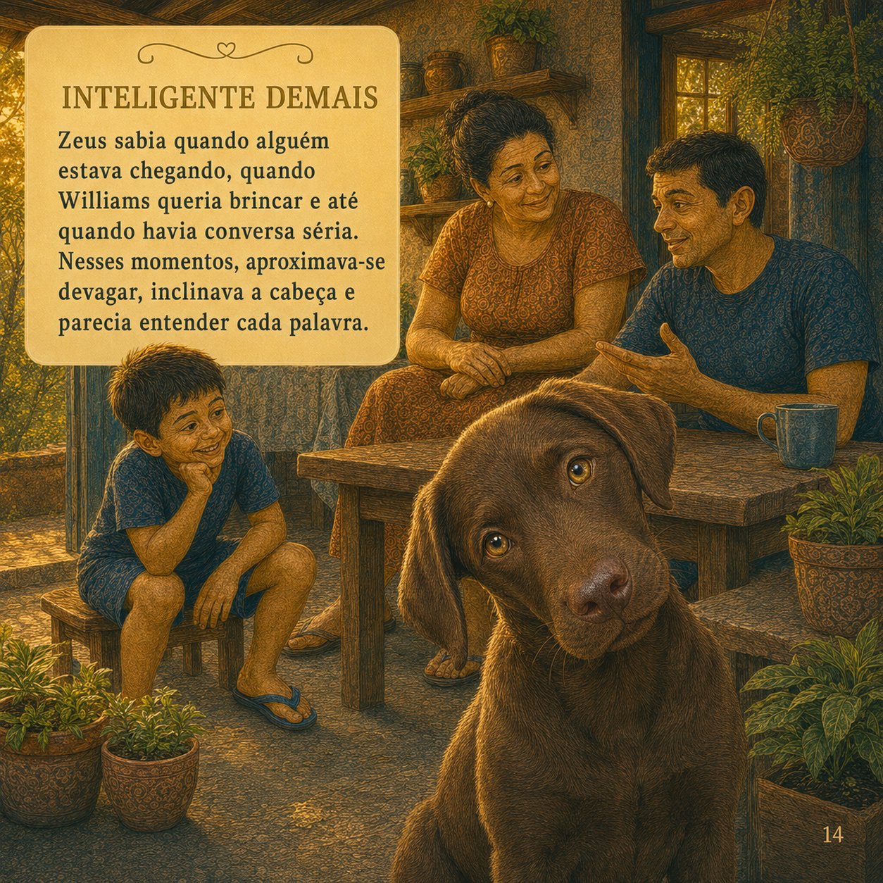 Inteligente demais — Zeus observando a conversa da família
