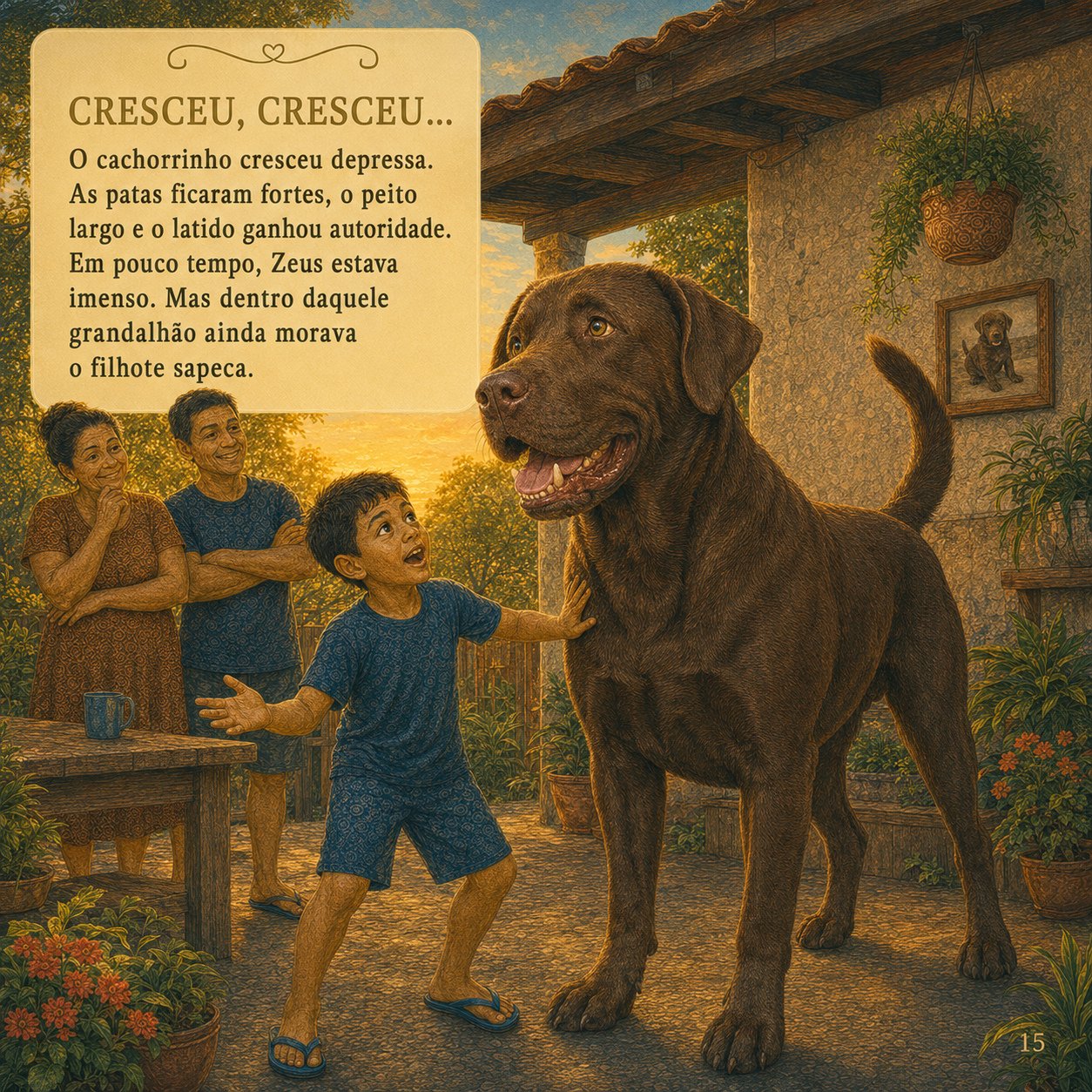 Cresceu, cresceu — Zeus já adulto ao lado da família